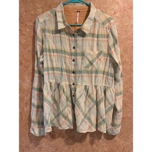 Plaid button up peplum shirt